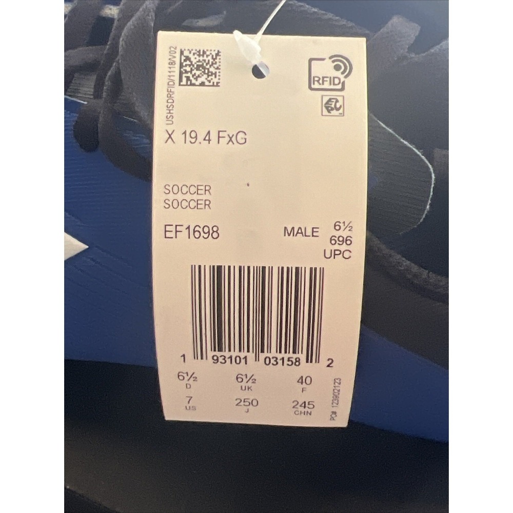 Adidas EF1698 Mens X 19.4‎ FxG Blue White  Soccer Shoes Size 7 US NEW in Box - Picture 7 of 7